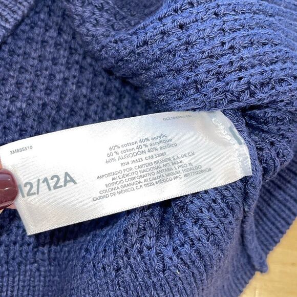 Oshkosh‎ B'gosh Kids Waffle Knit Quarter Button Hooded Sweater Navy Size 12/12A - Picture 5 of 7